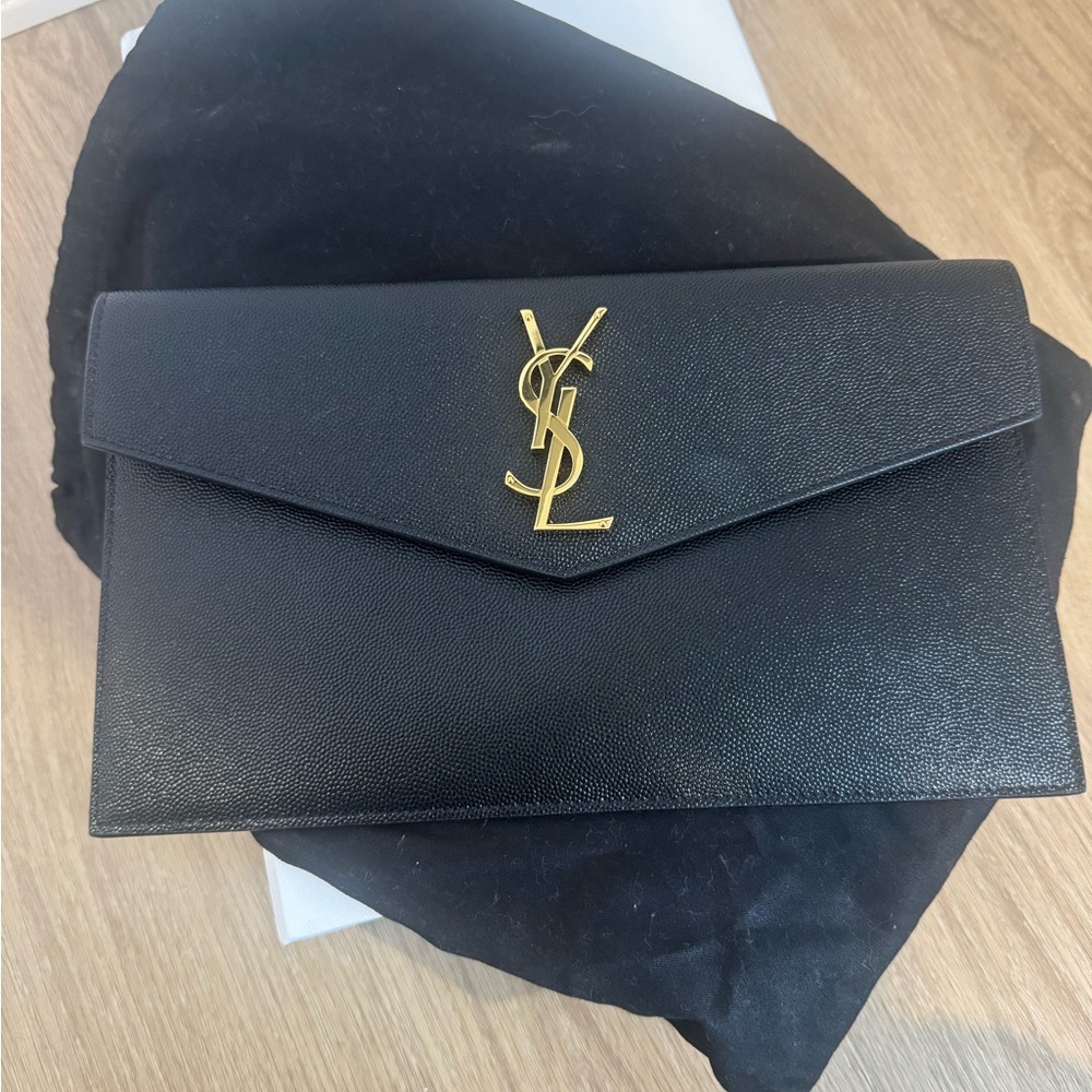 Yves Saint Laurent Black Clutch with Gold Logo